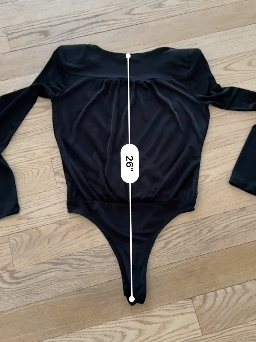 Black Long-Sleeve Wrap V Neck Bodysuit One Piece Medium - Picture 8 of 9